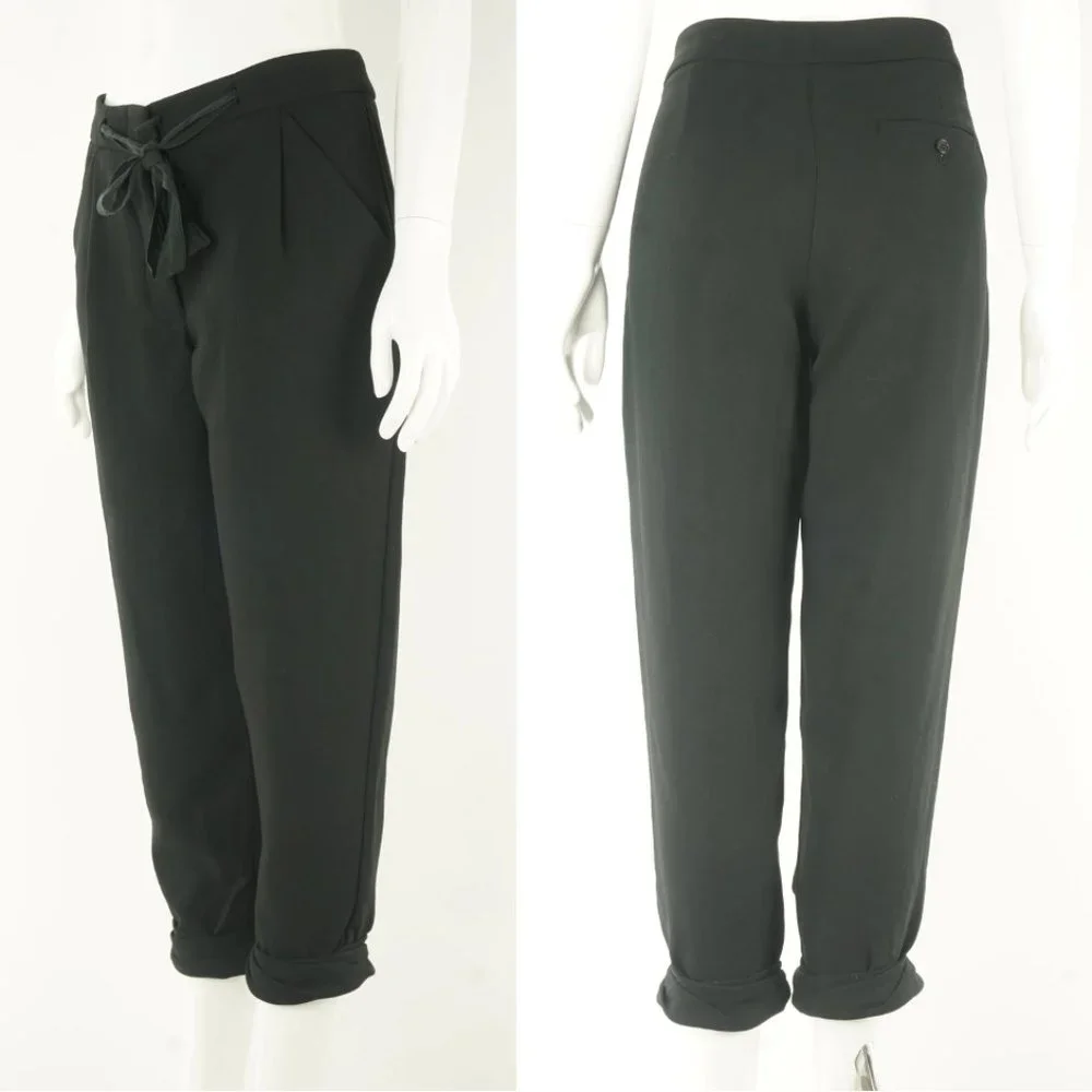 Wilfred Black Linen Cropped Pants Drawstring Tie Waist Size 6